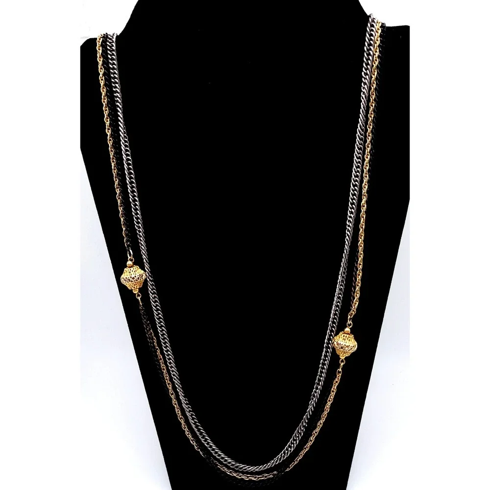 Celebrity‎ NY Triple Strand Necklace Mixed Metal Vintage